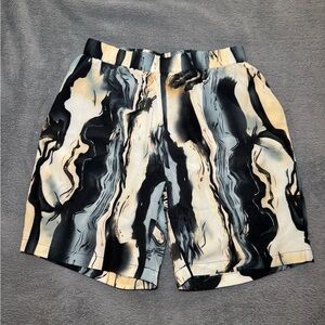 Men's Marble-Effect Athletic Shorts - Black & Cream